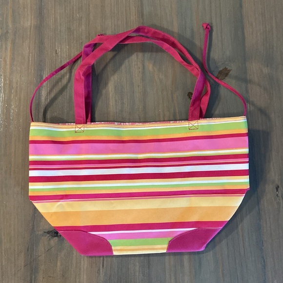 Lancome Pink Striped Canvas Beach Book Tote Lined Bag - Picture 6 of 12